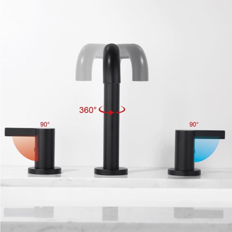 RKF Bathroom Faucets for Sink 3 Hole Black 8 Inch Widespread Bathroom Sink Faucet with Drain Bouble Lever Handle Faucet Vanity CWF028-MB - Image 4